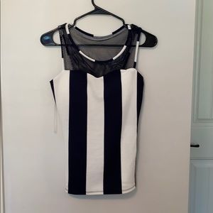 Navy and white striped blouse.